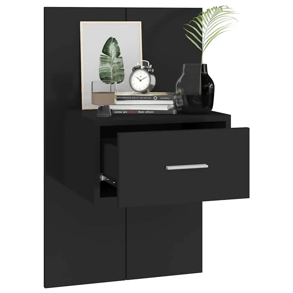 Wall-mounted Bedside Cabinets Black Floating Storage Drawer 2 Piece