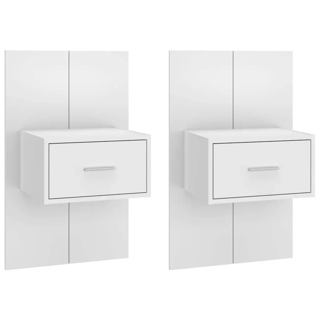 Wall-mounted Bedside Cabinets High Gloss White Floating Storage Drawers 2 pcs