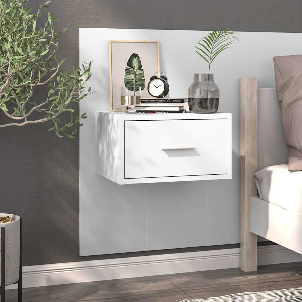 Wall-mounted Bedside Cabinets High Gloss White Floating Storage Drawers 2 pcs