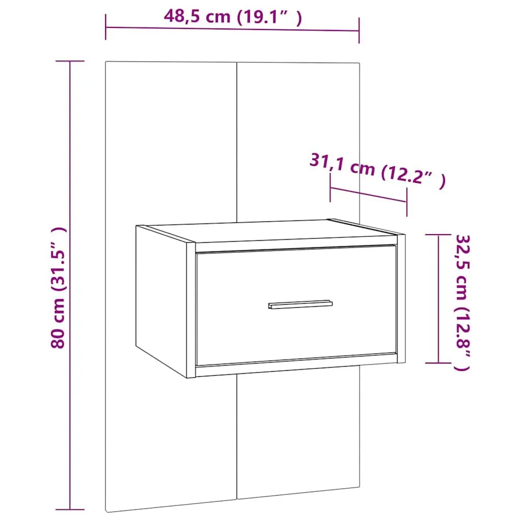 Wall-mounted Bedside Cabinets High Gloss White Floating Storage Drawers 2 pcs