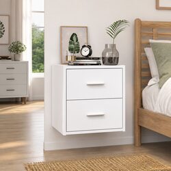 Wall-mounted Bedside Cabinet High Gloss White Floating Storage Drawer Unit