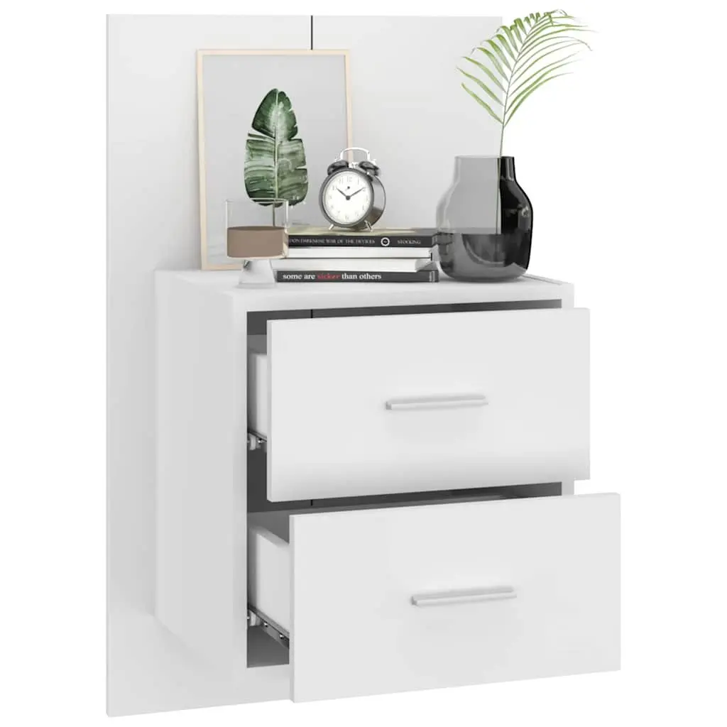 Floating Wall-mounted Bedside Cabinet High Gloss White Storage Unit
