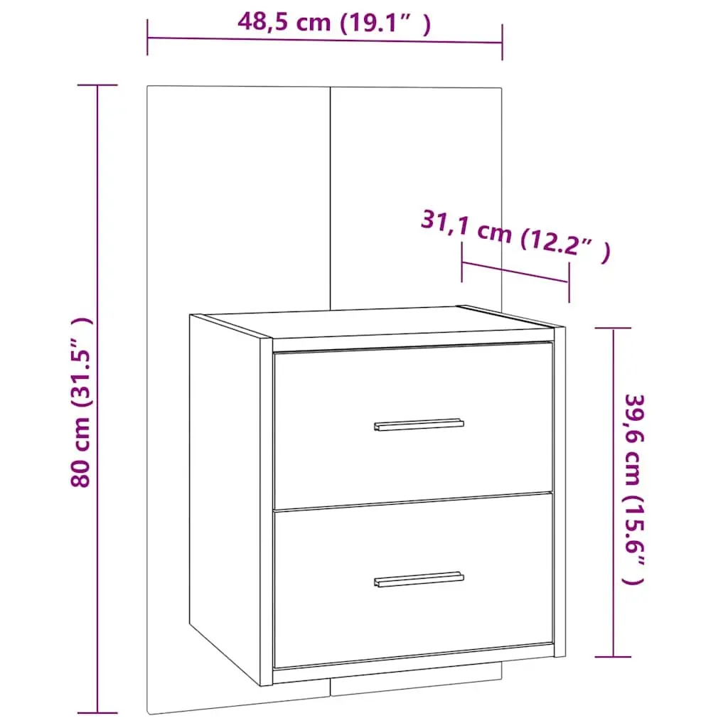 Floating Wall-mounted Bedside Cabinet High Gloss White Storage Unit
