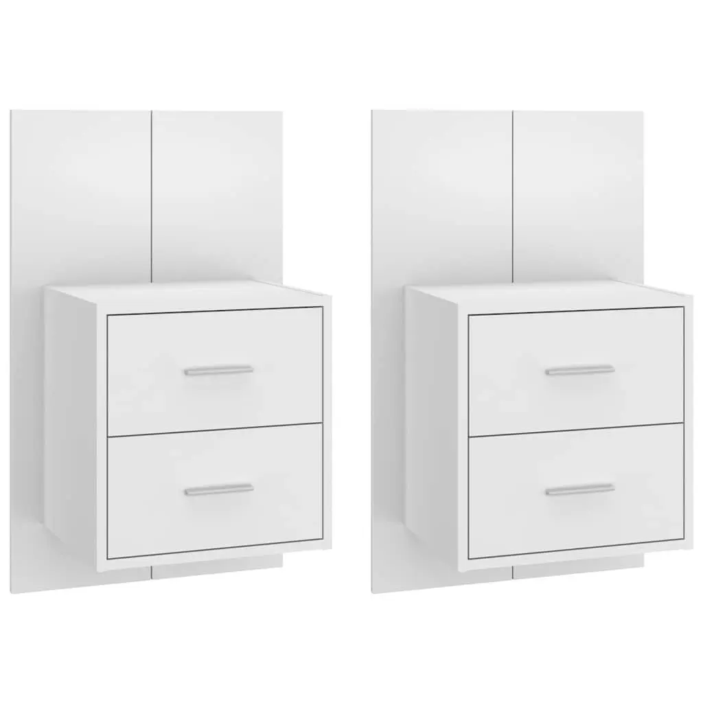 Wall-mounted Bedside Cabinets 2 pcs High Gloss White Floating Storage Drawer
