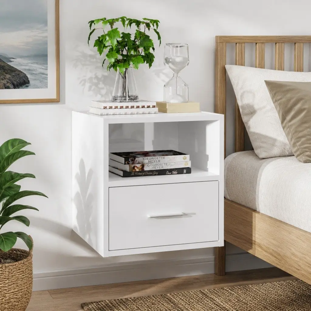 Wall-mounted Bedside Cabinet Storage Unit White High Gloss