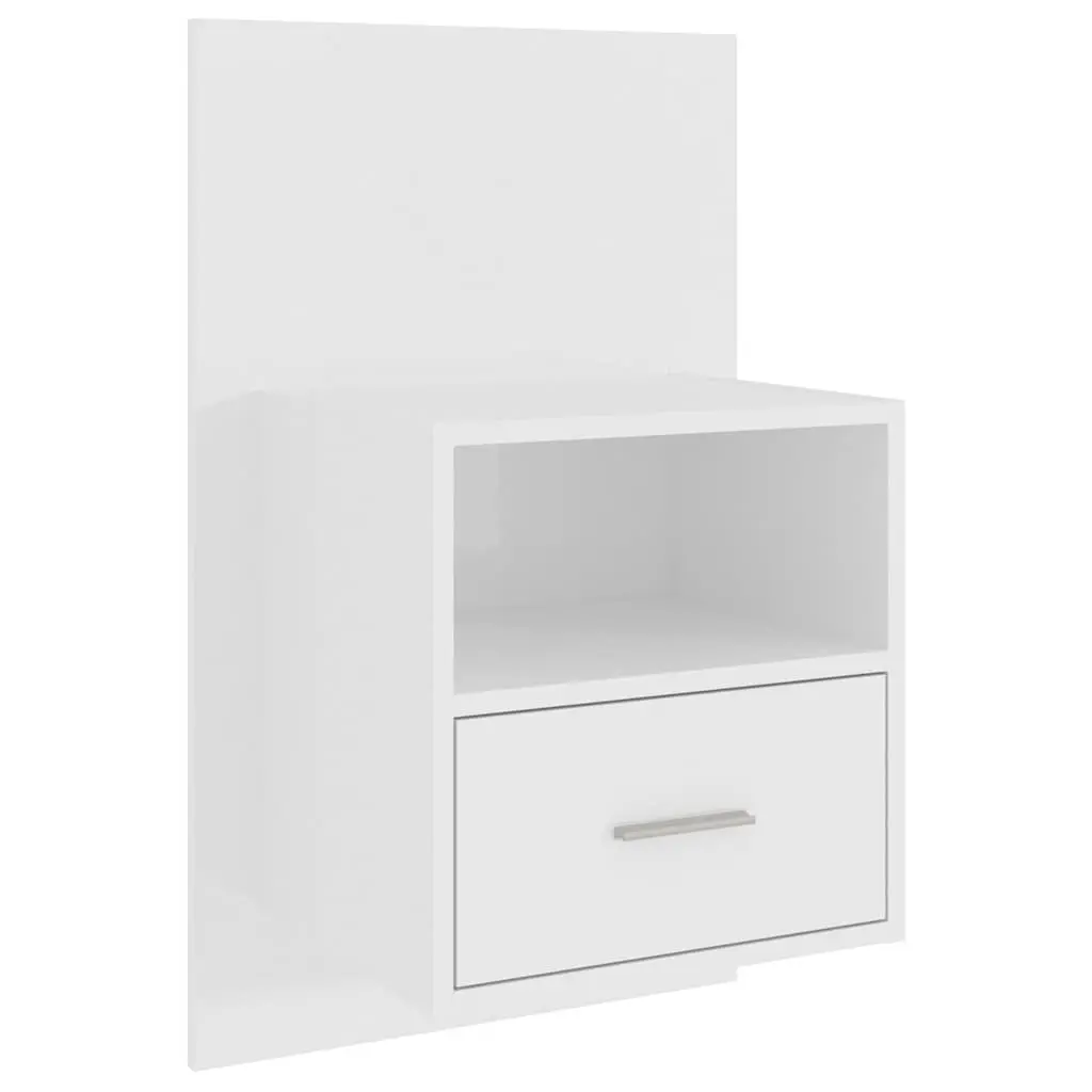 Wall-mounted Bedside Cabinet Storage Unit White High Gloss