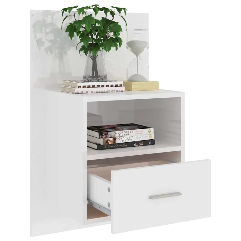 Wall-mounted Bedside Cabinet Storage Unit White High Gloss