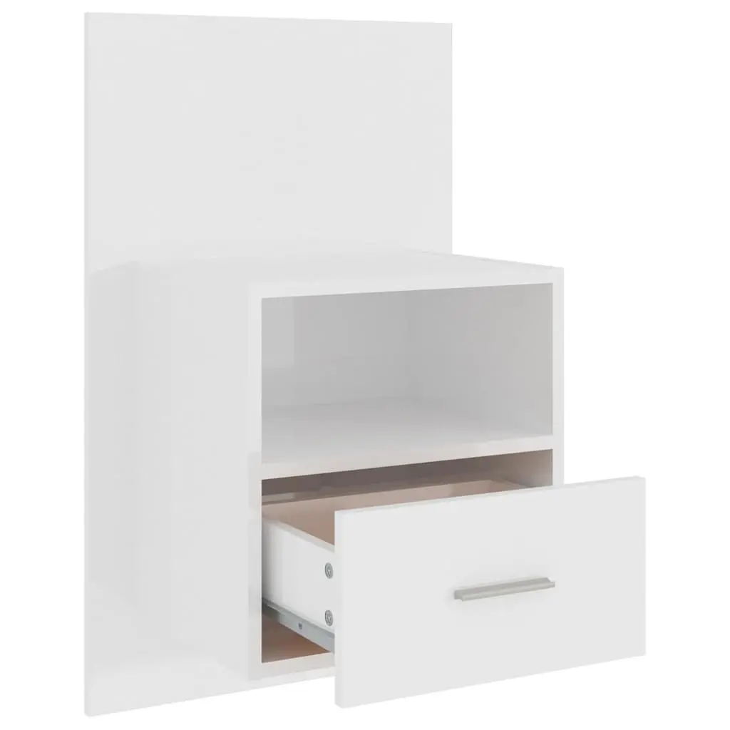 Wall-mounted Bedside Cabinet Storage Unit White High Gloss
