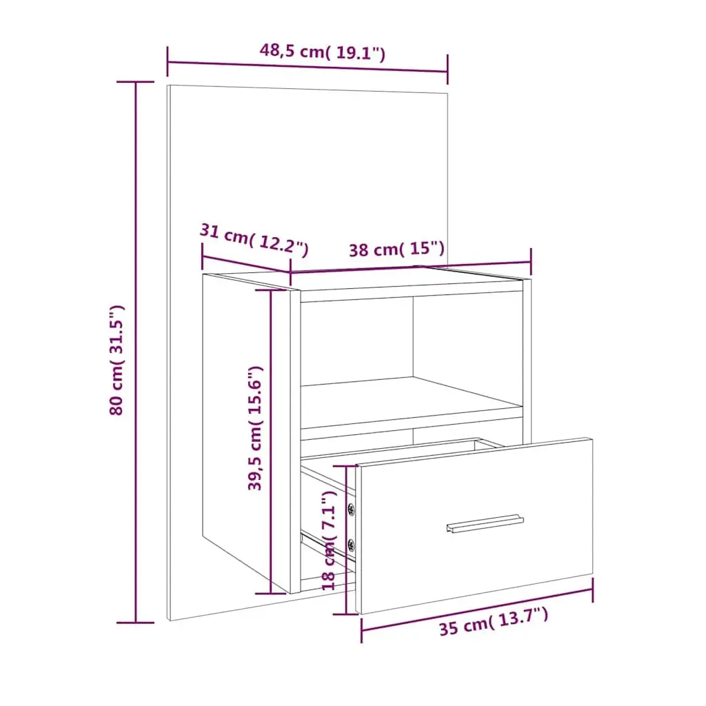 Wall-mounted Bedside Cabinet Storage Unit White High Gloss