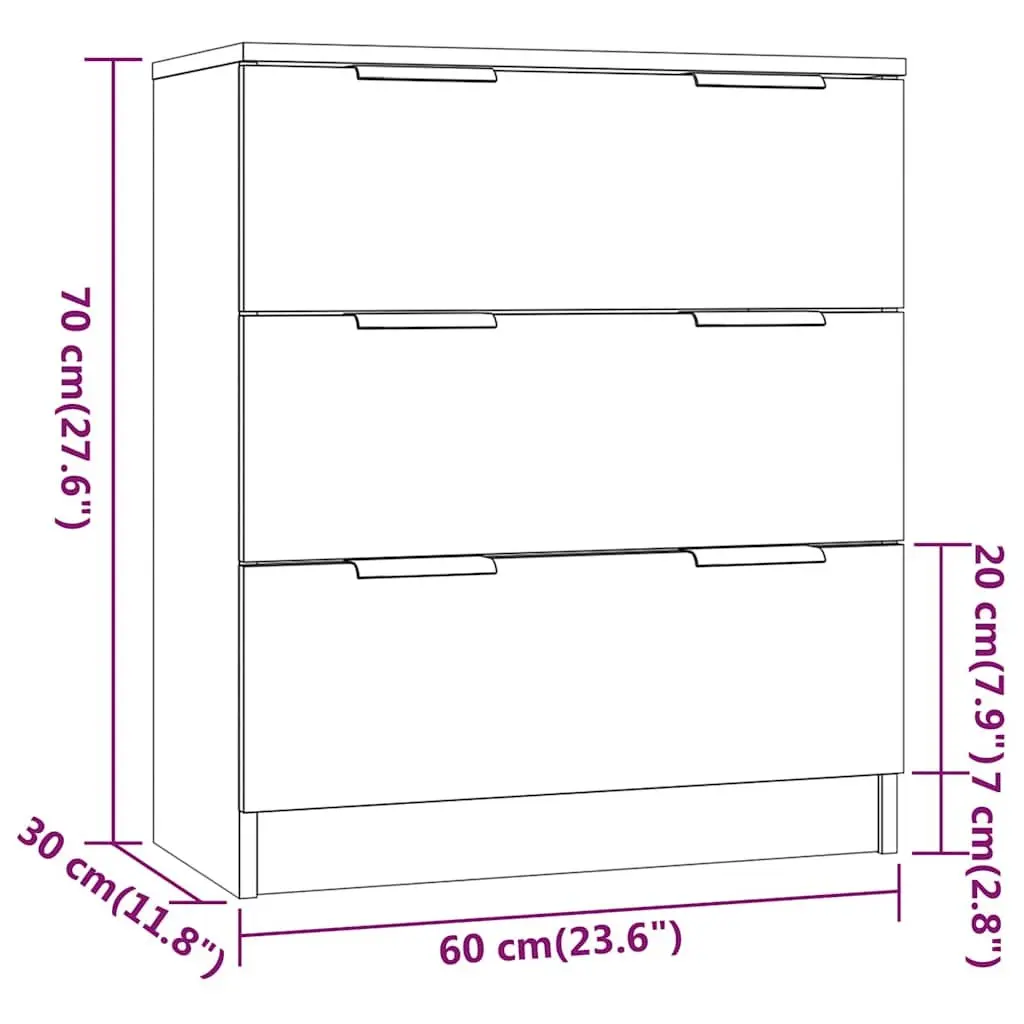 White Sideboard Cabinet 60x30x70 cm Storage Furniture 3 Drawers Living Room