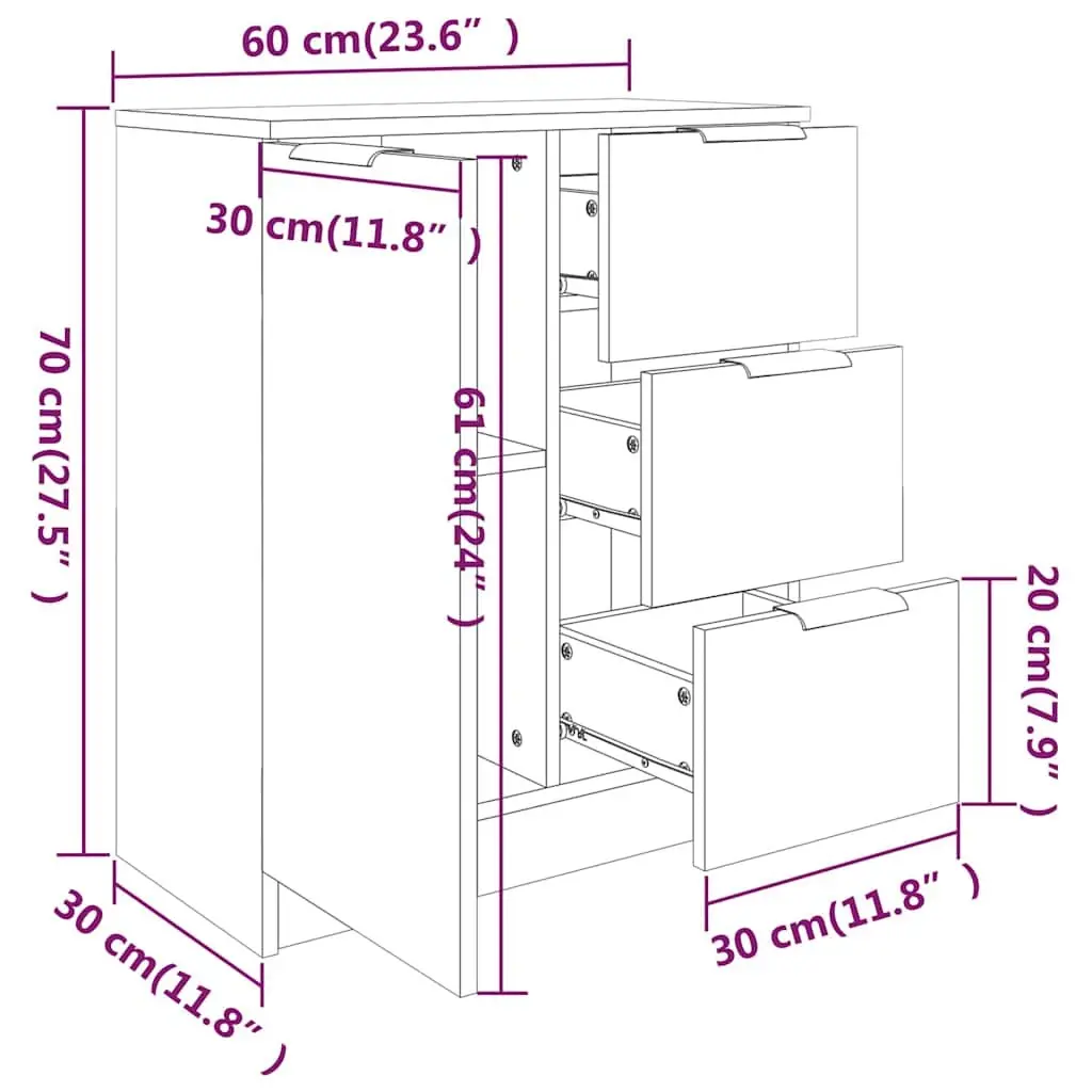 White Sideboard Cabinet Engineered Wood 60x30x70 cm