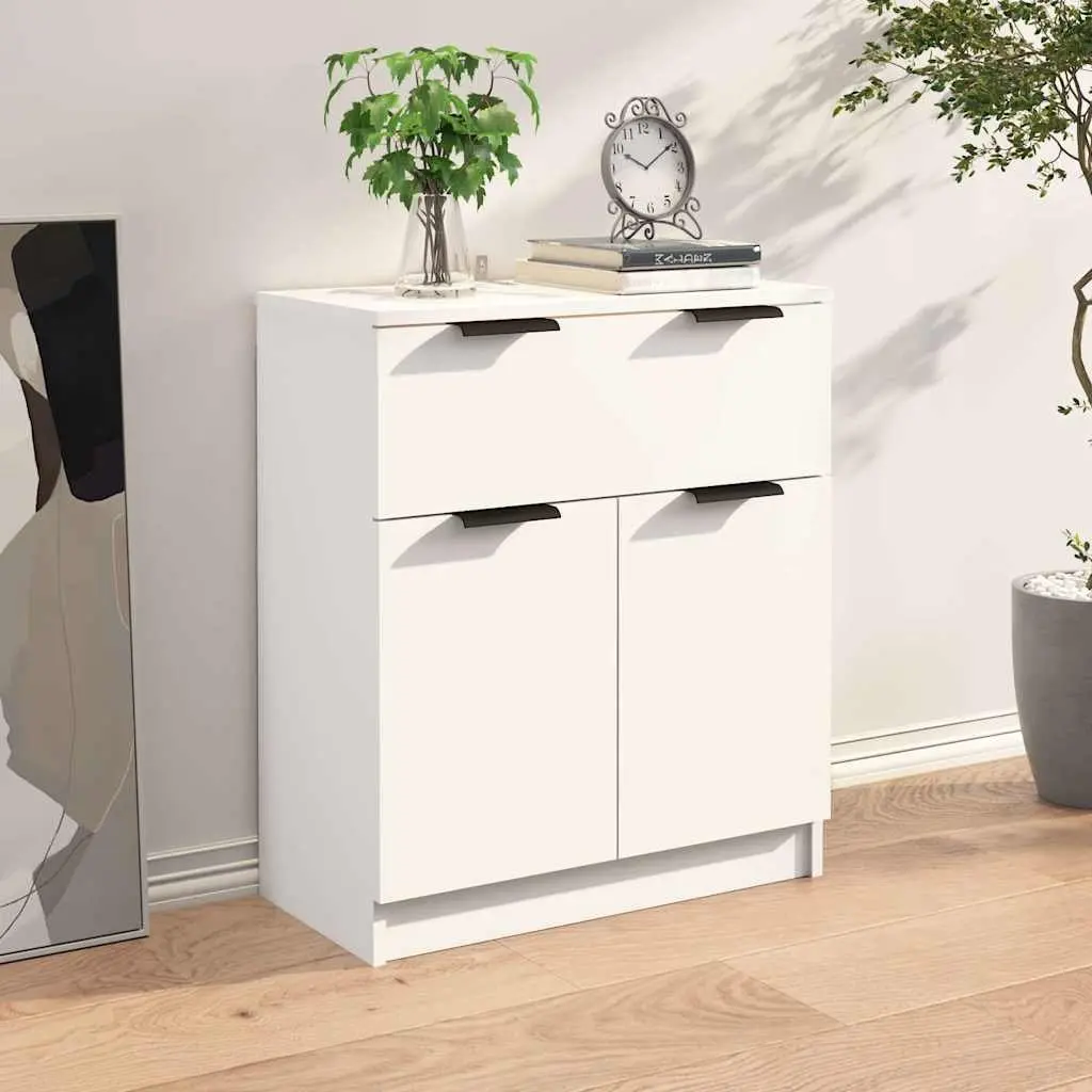 Sideboard White Engineered Wood 60x30x70 cm Storage Cabinet with Drawer and Doors