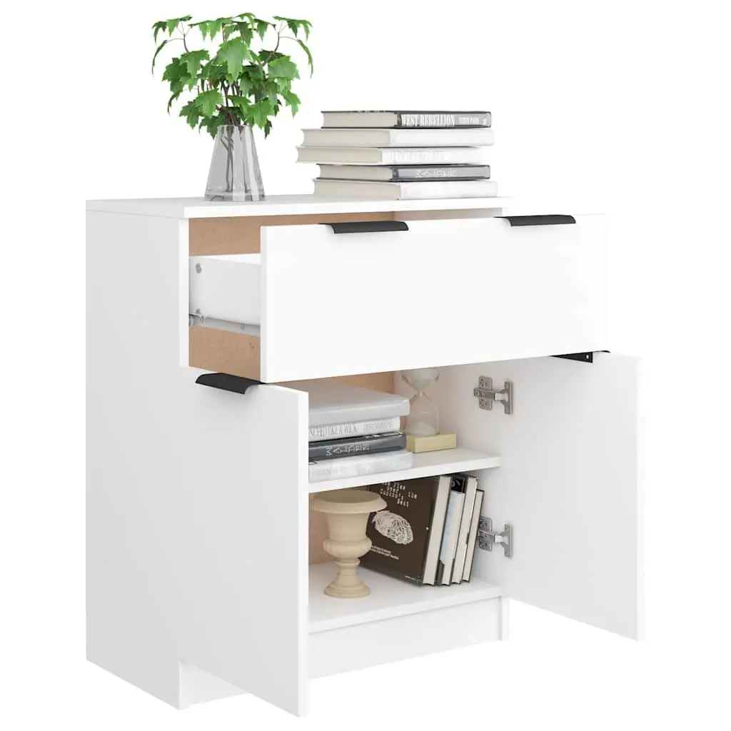 Sideboard White Engineered Wood 60x30x70 cm Storage Cabinet with Drawer and Doors