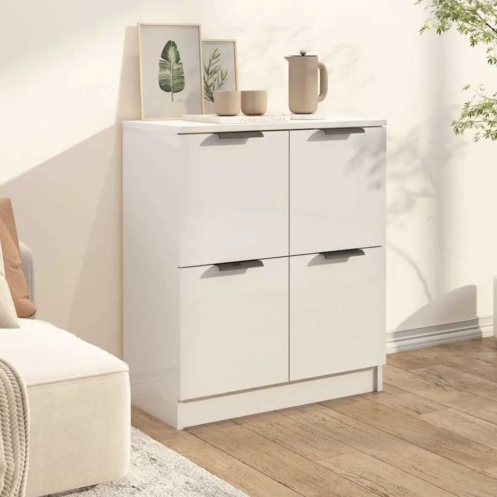 Sideboard White Engineered Wood 60x30x70 cm 4 Door Storage Cabinet
