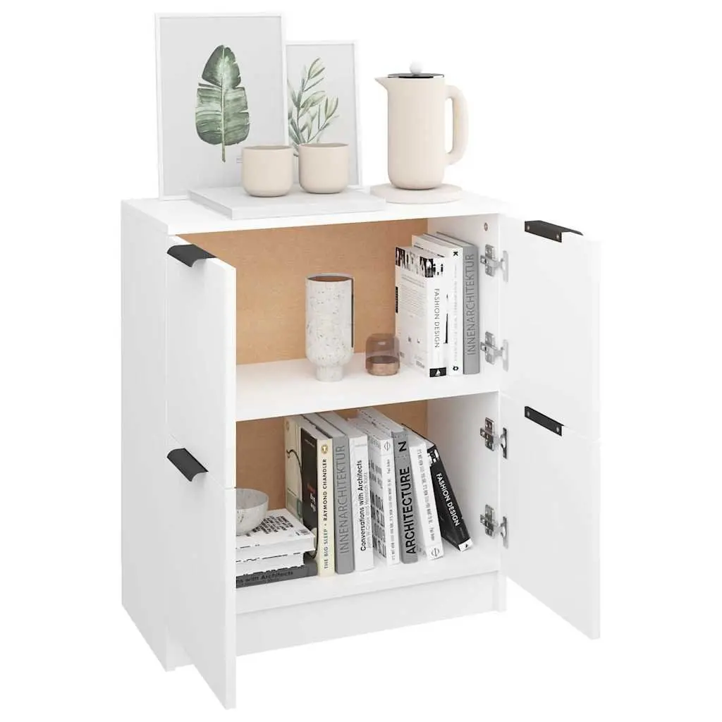 Sideboard White Engineered Wood 60x30x70 cm 4 Door Storage Cabinet