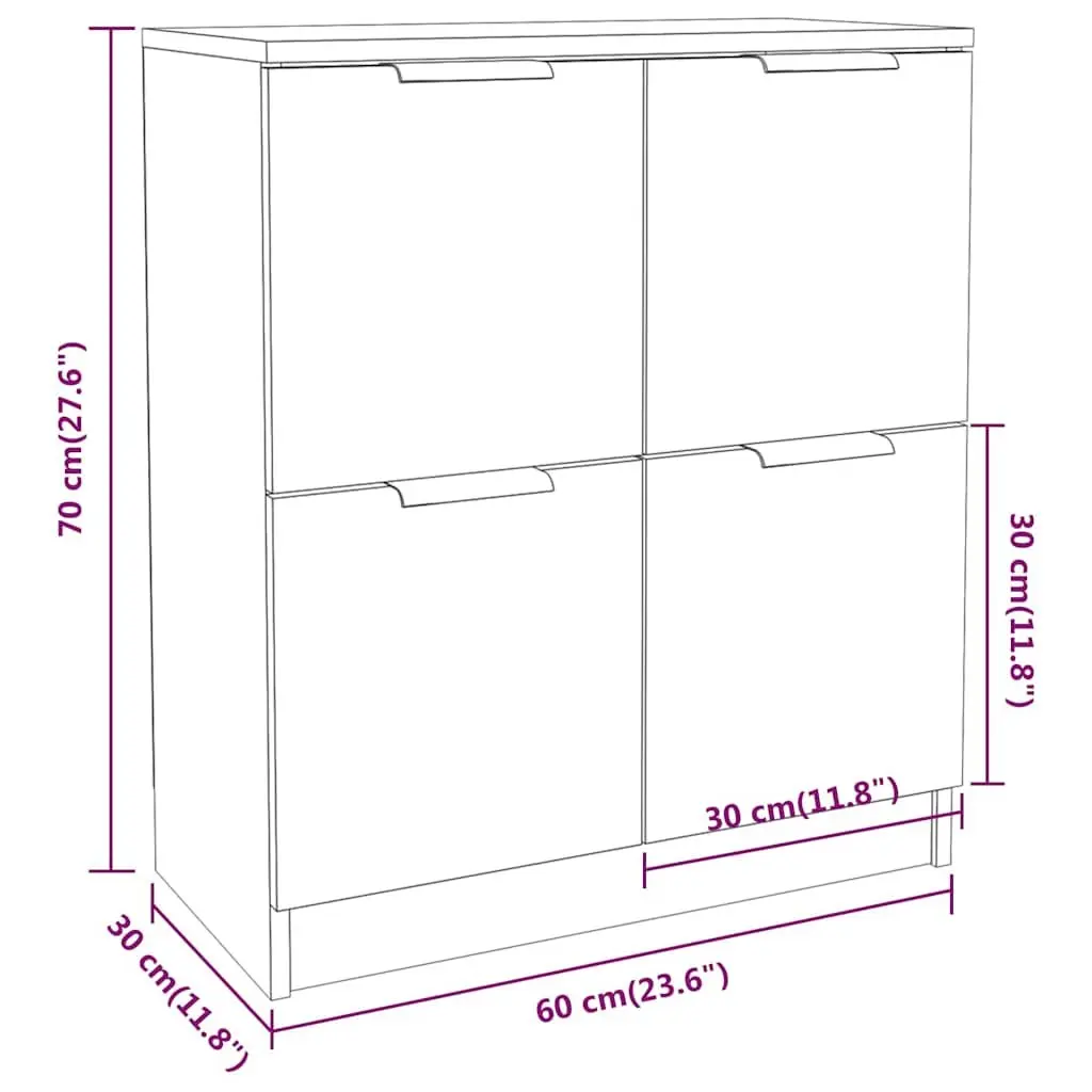 Sideboard White Engineered Wood 60x30x70 cm 4 Door Storage Cabinet