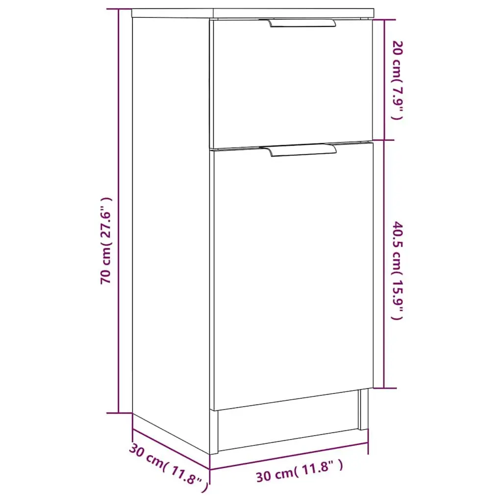 Sideboard Cabinet Minimalist White 30x30x70cm 2 Compartments Drawer