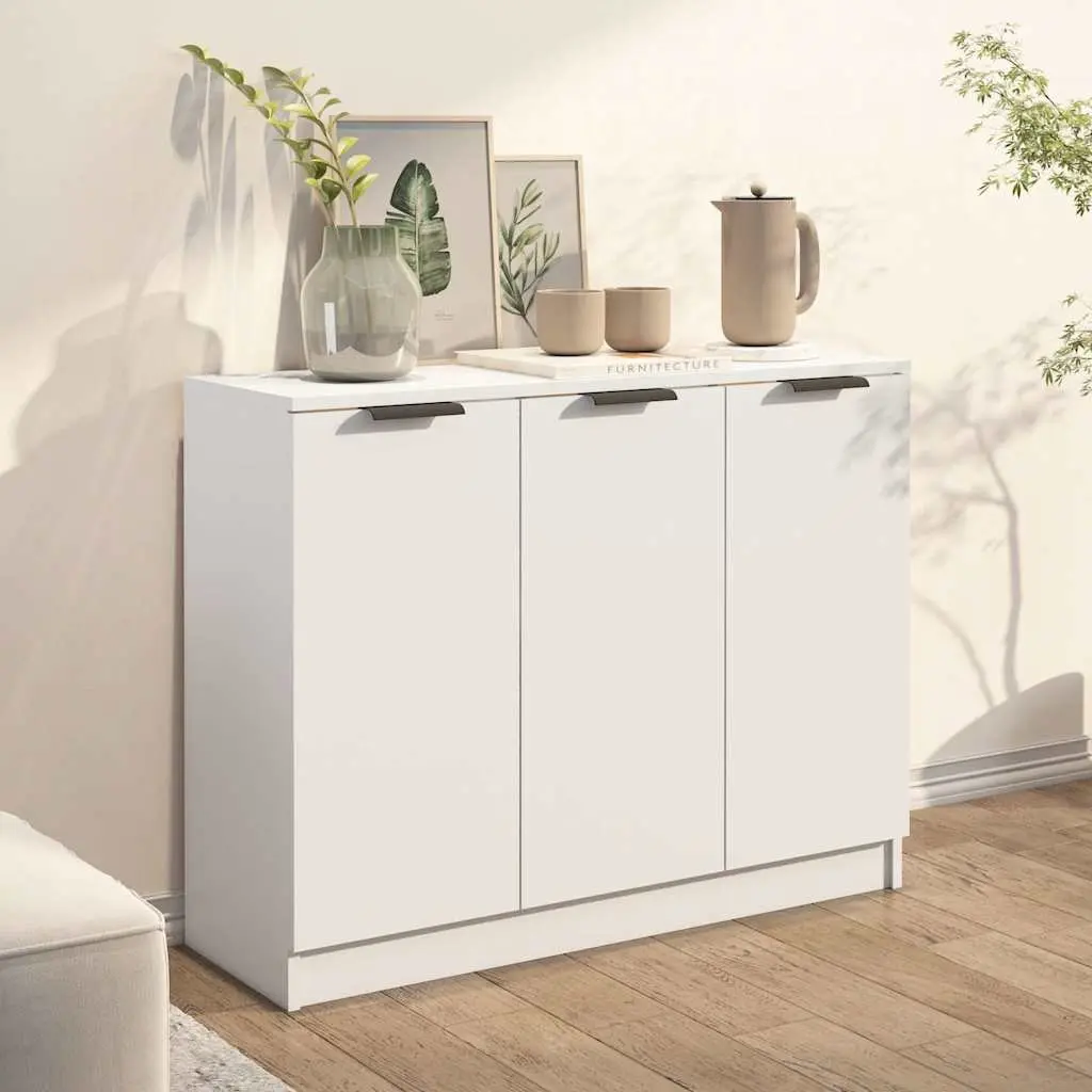 Sideboard White 90.5x30x70 cm 3 Door Storage Cabinet Engineered Wood Furniture