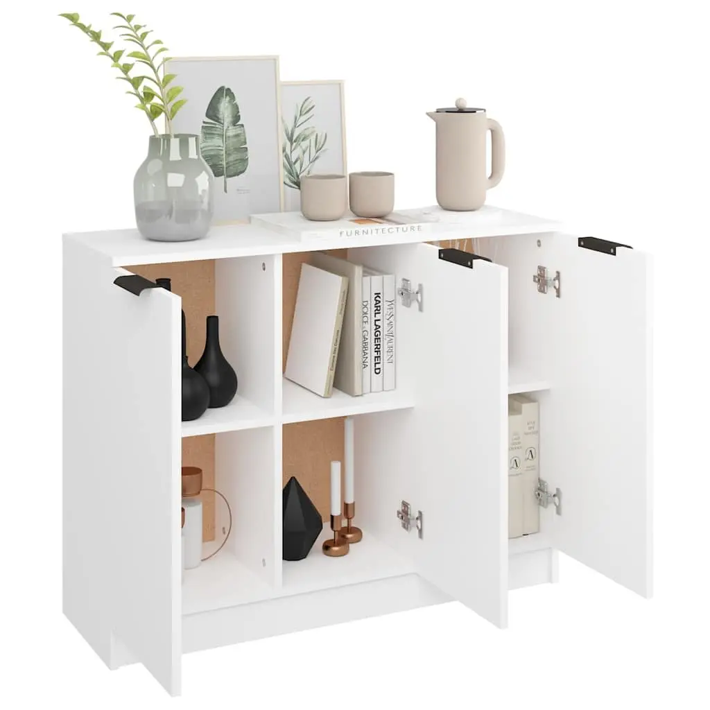 Sideboard White 90.5x30x70 cm 3 Door Storage Cabinet Engineered Wood Furniture