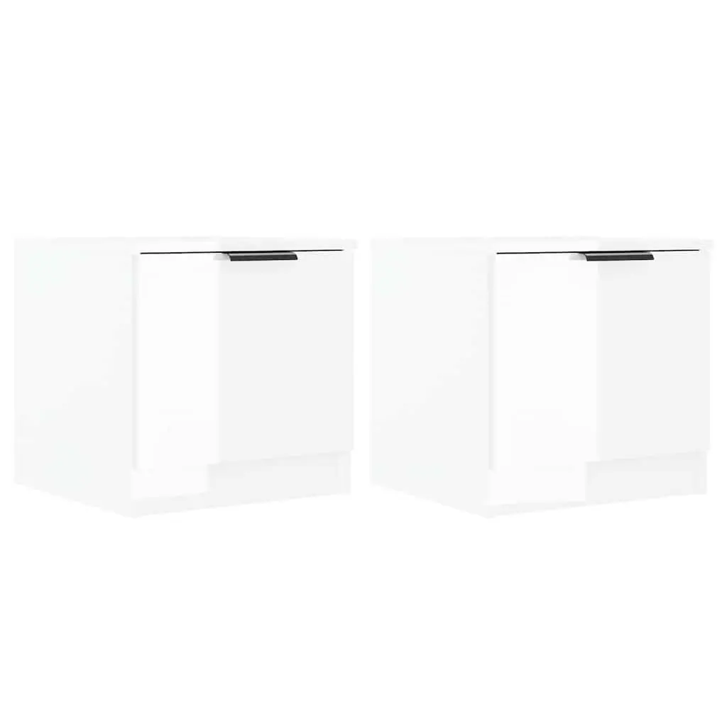 Bedside Cabinets White Nightstand Storage End Table 2 Piece Set