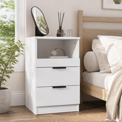 Friendly White Engineered Wood Nightstand with 2 Drawers