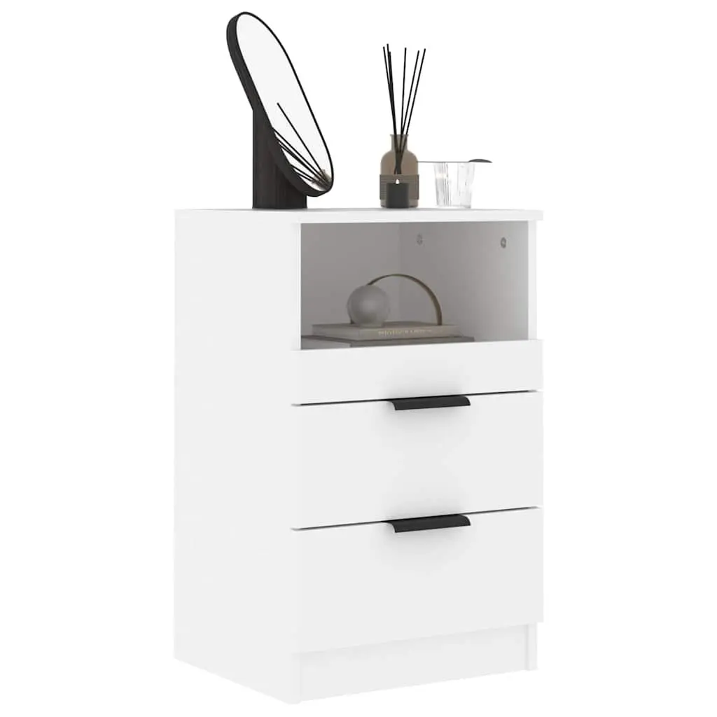 Bedside Cabinet White Engineered Wood Nightstand 2 Drawers 1 Compartment Storage