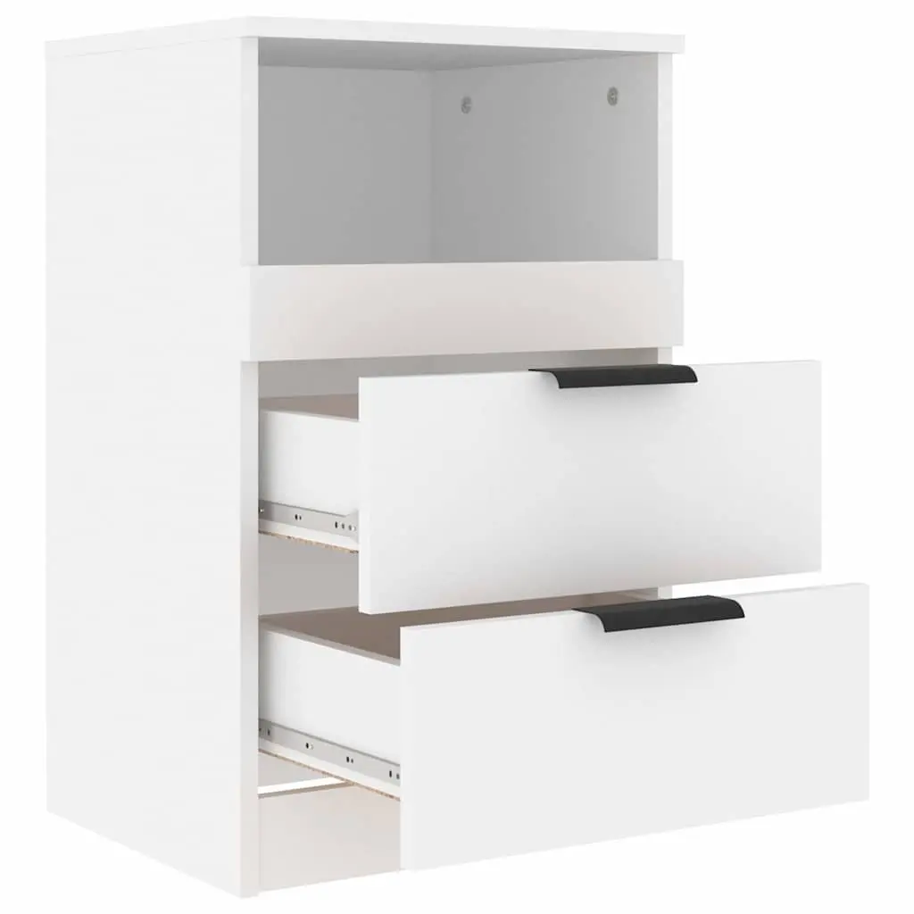 Bedside Cabinet White Engineered Wood Nightstand 2 Drawers 1 Compartment Storage