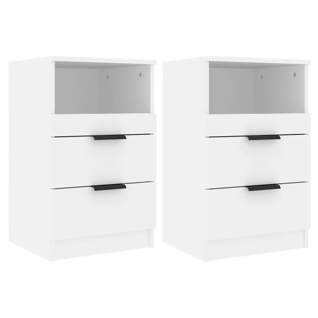 Bedside Cabinets 2 pcs White Engineered Wood Nightstand Drawers Storage