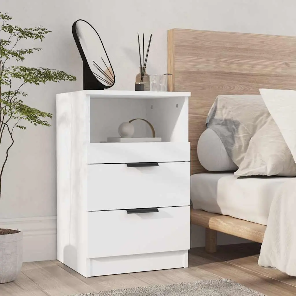 Bedside Cabinets 2 pcs White Engineered Wood Nightstand Drawers Storage