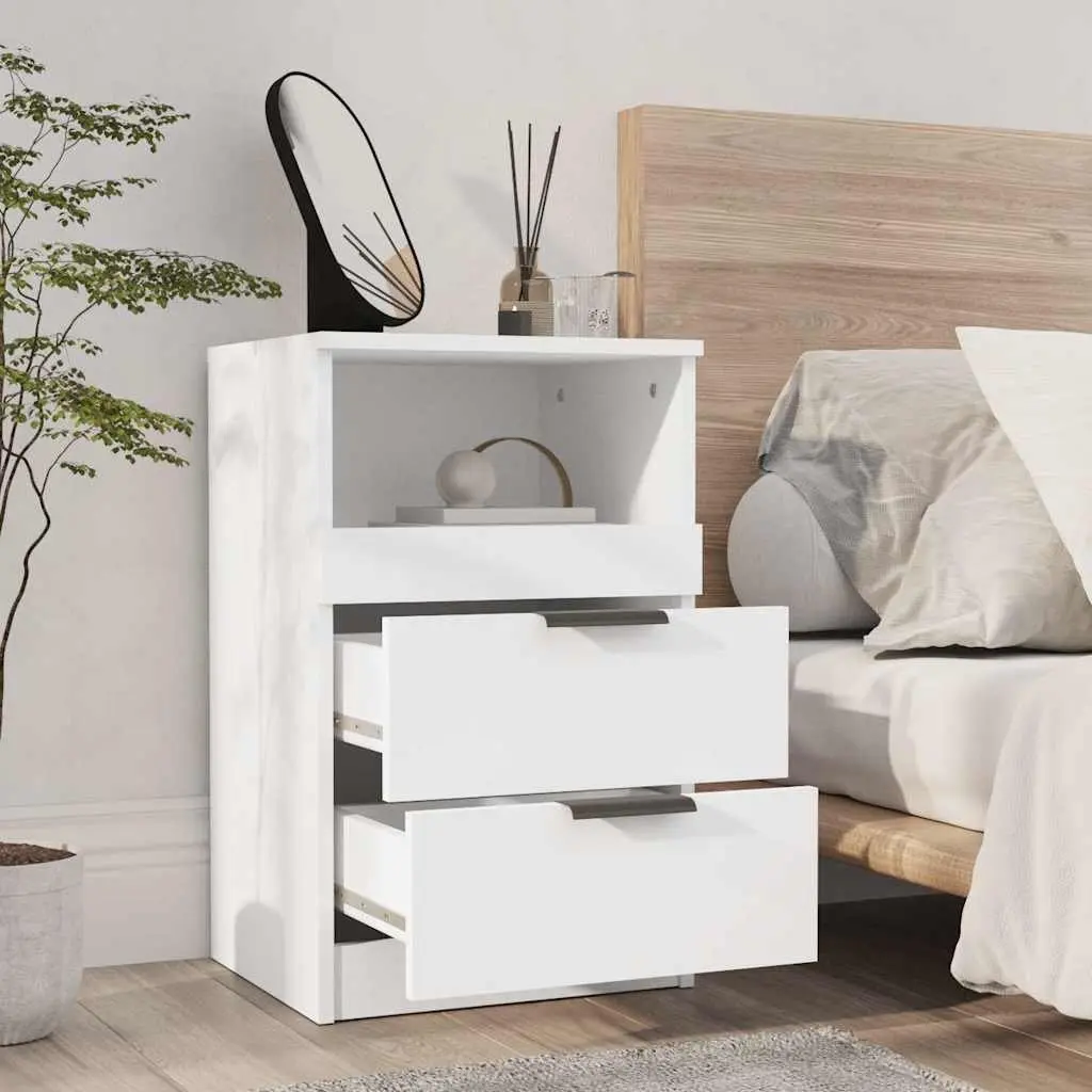 Bedside Cabinets 2 pcs White Engineered Wood Nightstand Drawers Storage