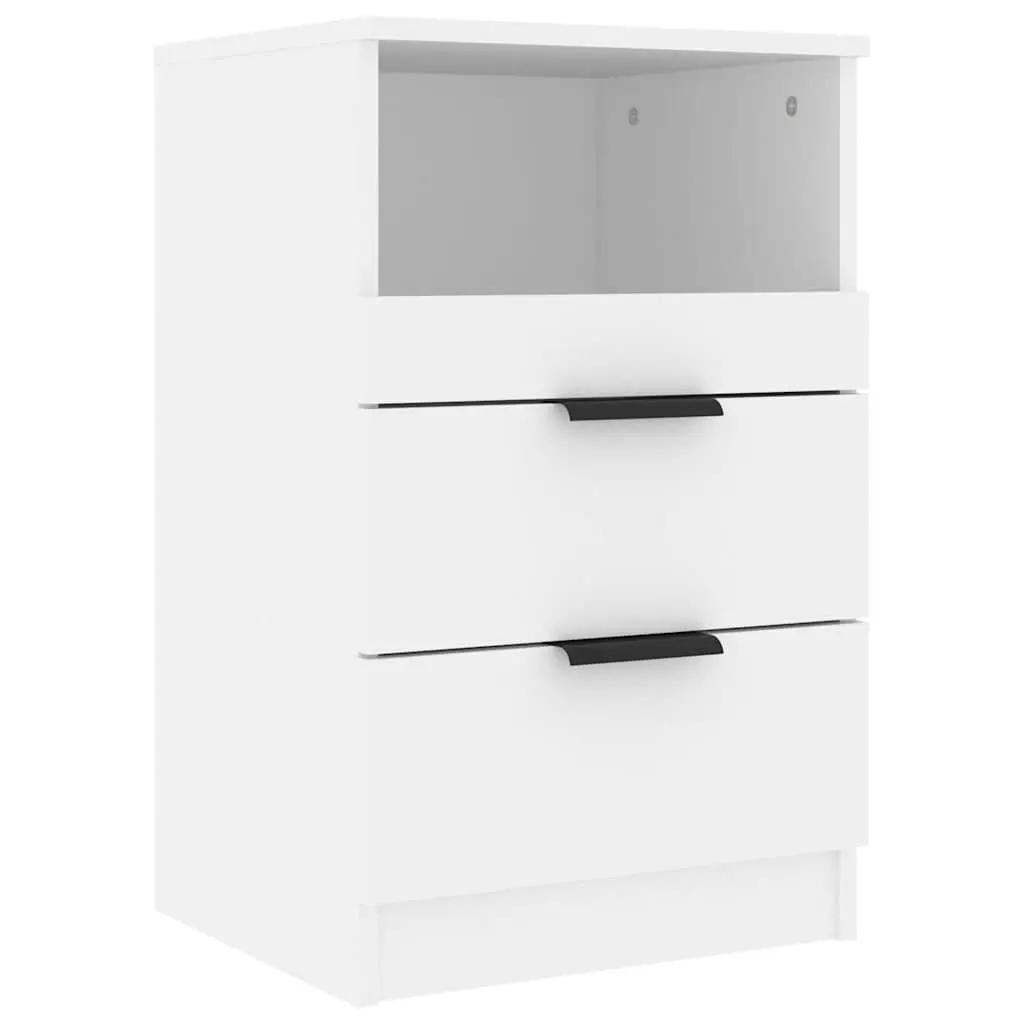 Bedside Cabinets 2 pcs White Engineered Wood Nightstand Drawers Storage
