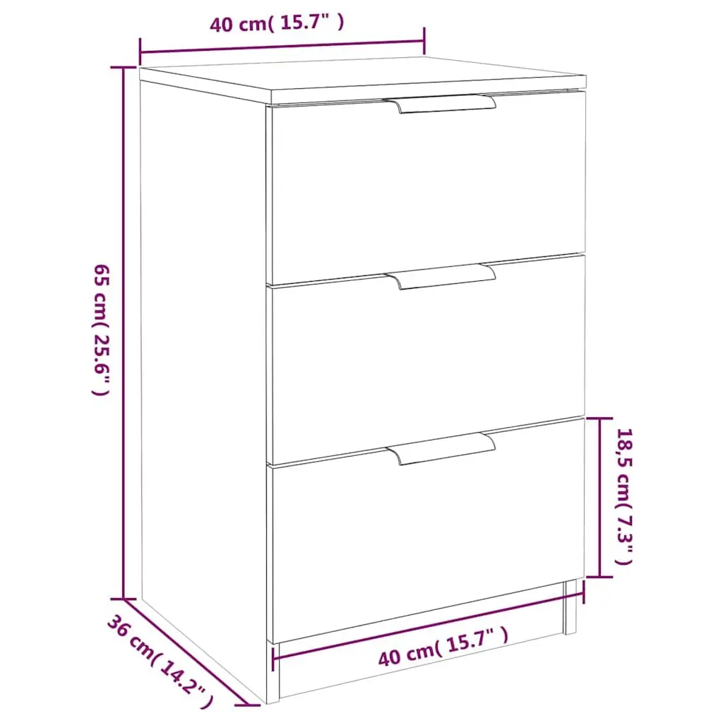 Bedside Cabinet White Bedroom Storage Nightstand Drawers Furniture 40x36x65cm