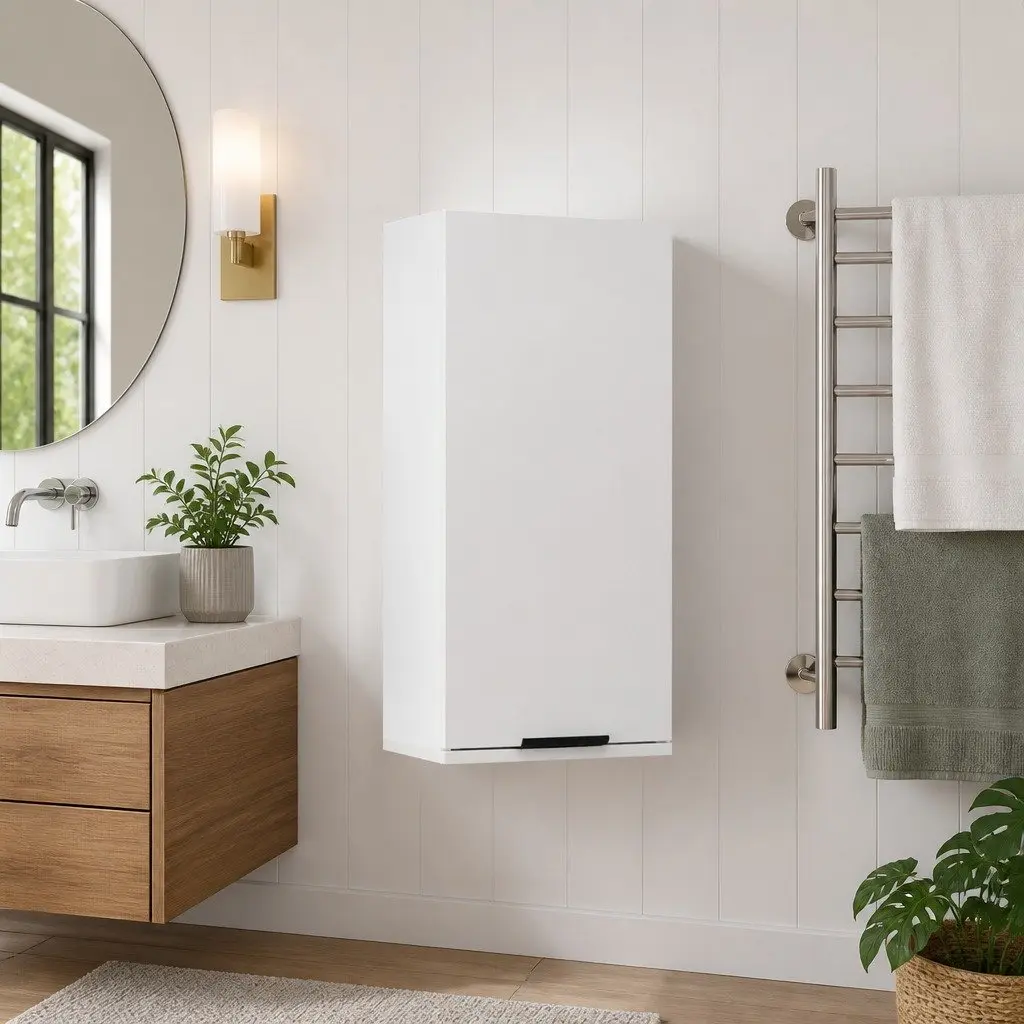 Wall-Mounted Bathroom Cabinet White One-Door Storage Unit 32x20x67cm