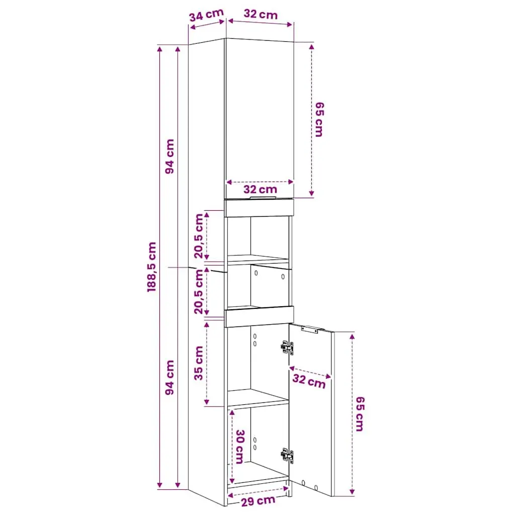 Bathroom Cabinet White Storage Unit Engineered Wood 32x34x188.5cm