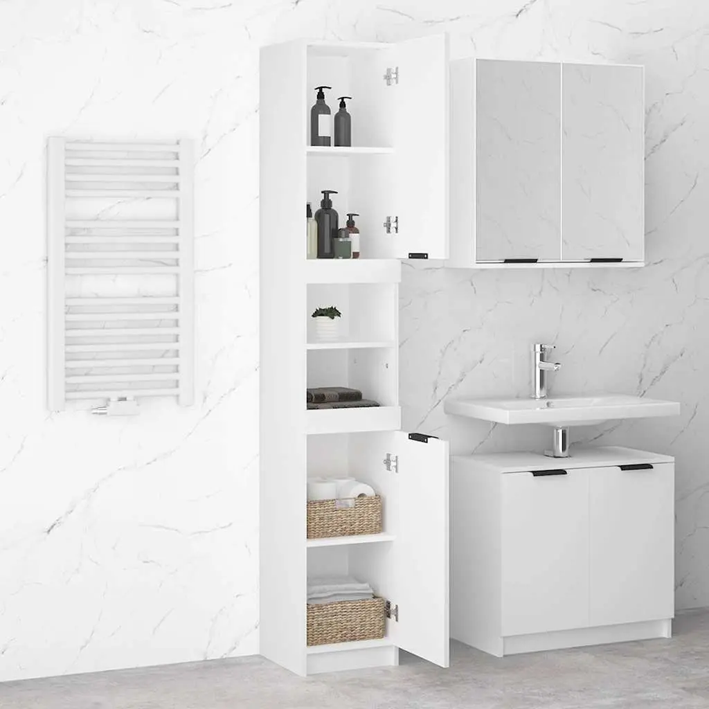 Bathroom Cabinet White Storage Unit Engineered Wood 32x34x188.5cm