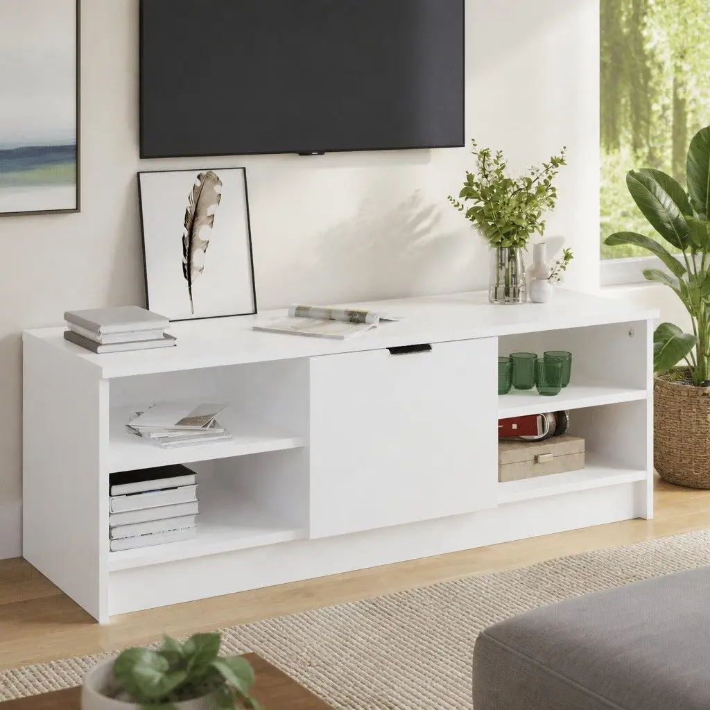 TV Cabinet White Engineered Wood Storage Unit 102 x 35.5 x 36.5 cm