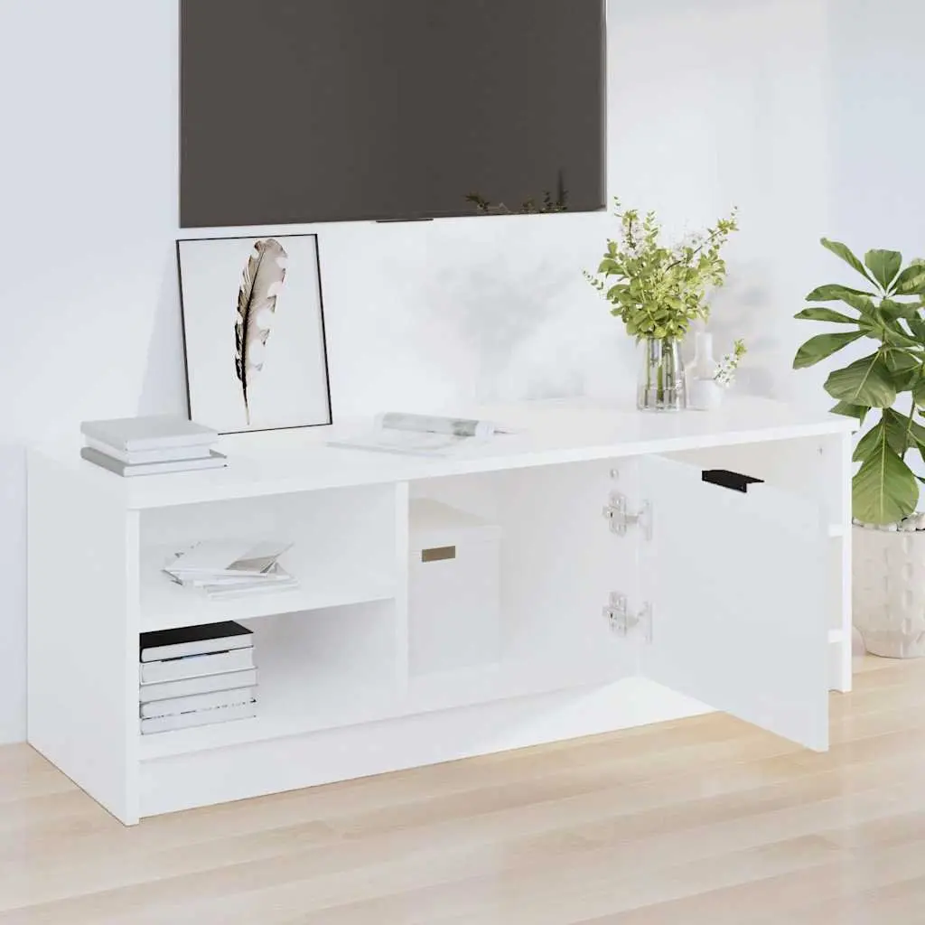 TV Cabinet White Engineered Wood Storage Unit 102 x 35.5 x 36.5 cm