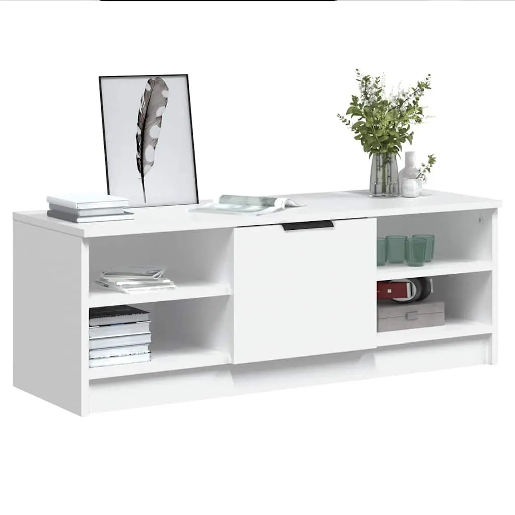 TV Cabinet White Engineered Wood Storage Unit 102 x 35.5 x 36.5 cm