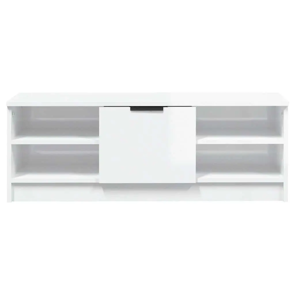 TV Cabinet High Gloss White Engineered Wood Storage Unit 102 x 35.5 x 36.5 cm