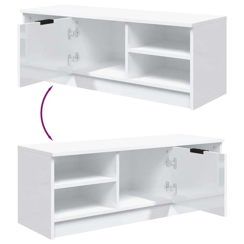 TV Cabinet High Gloss White Engineered Wood Storage Unit 102 x 35.5 x 36.5 cm