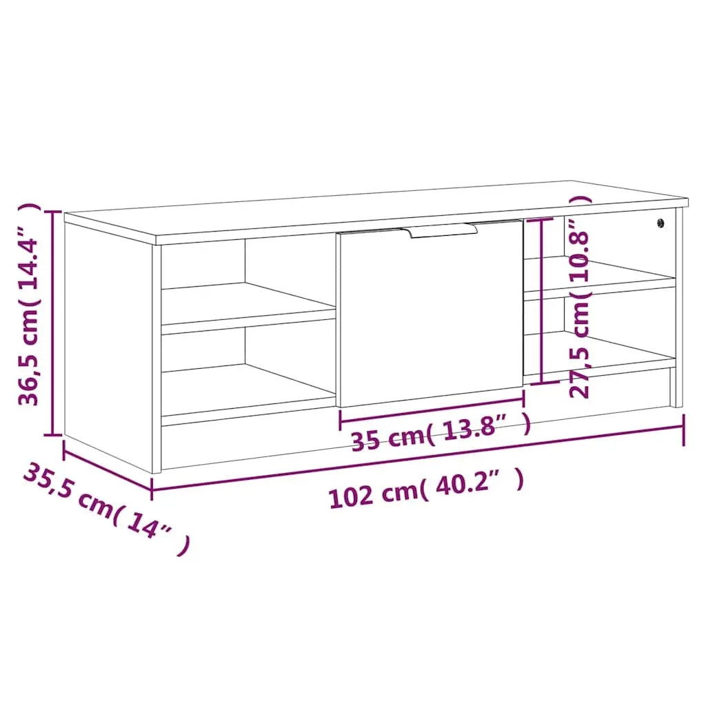 TV Cabinet High Gloss White Engineered Wood Storage Unit 102 x 35.5 x 36.5 cm