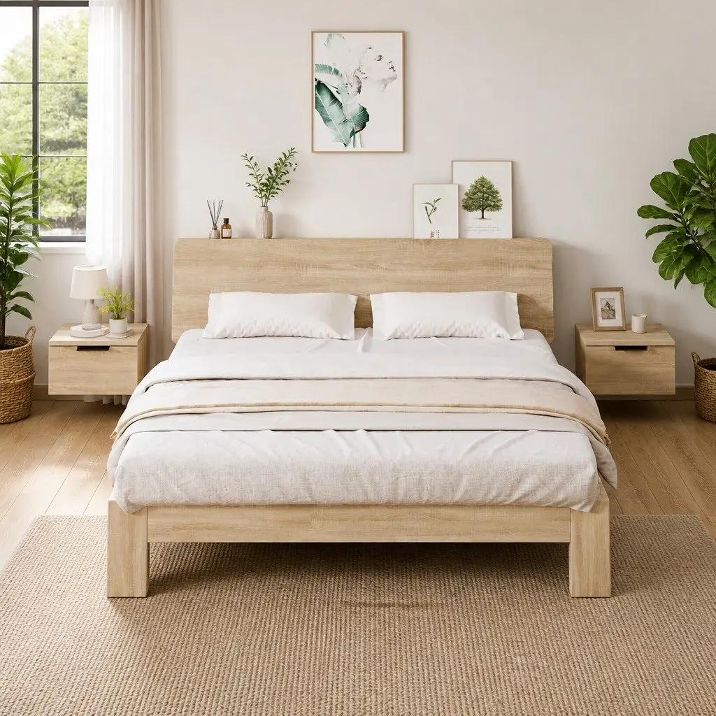 Wall-Mounted Bedside Cabinet Floating Storage Organiser Brown Oak 34x30x20cm