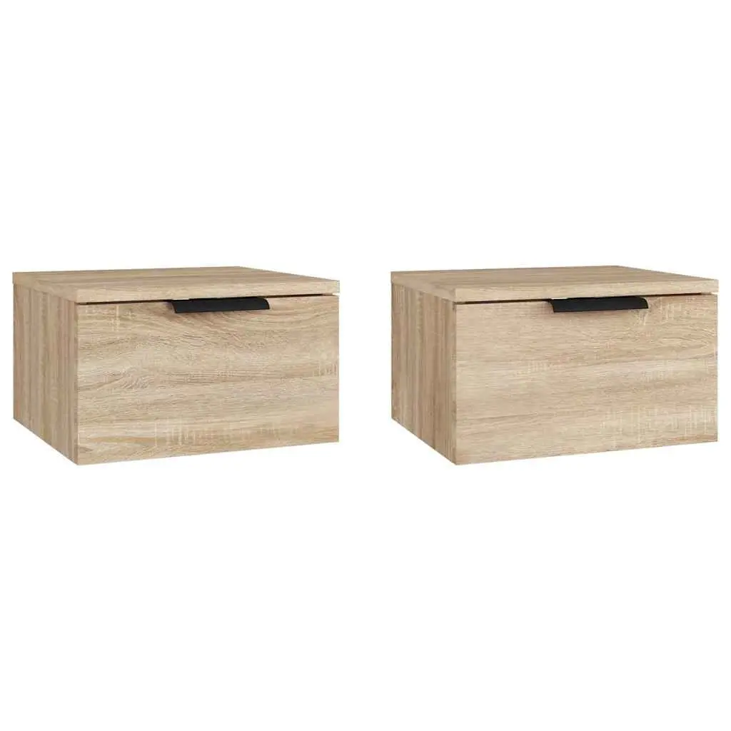 Wall-Mounted Bedside Cabinet Floating Storage Organiser Brown Oak 34x30x20cm