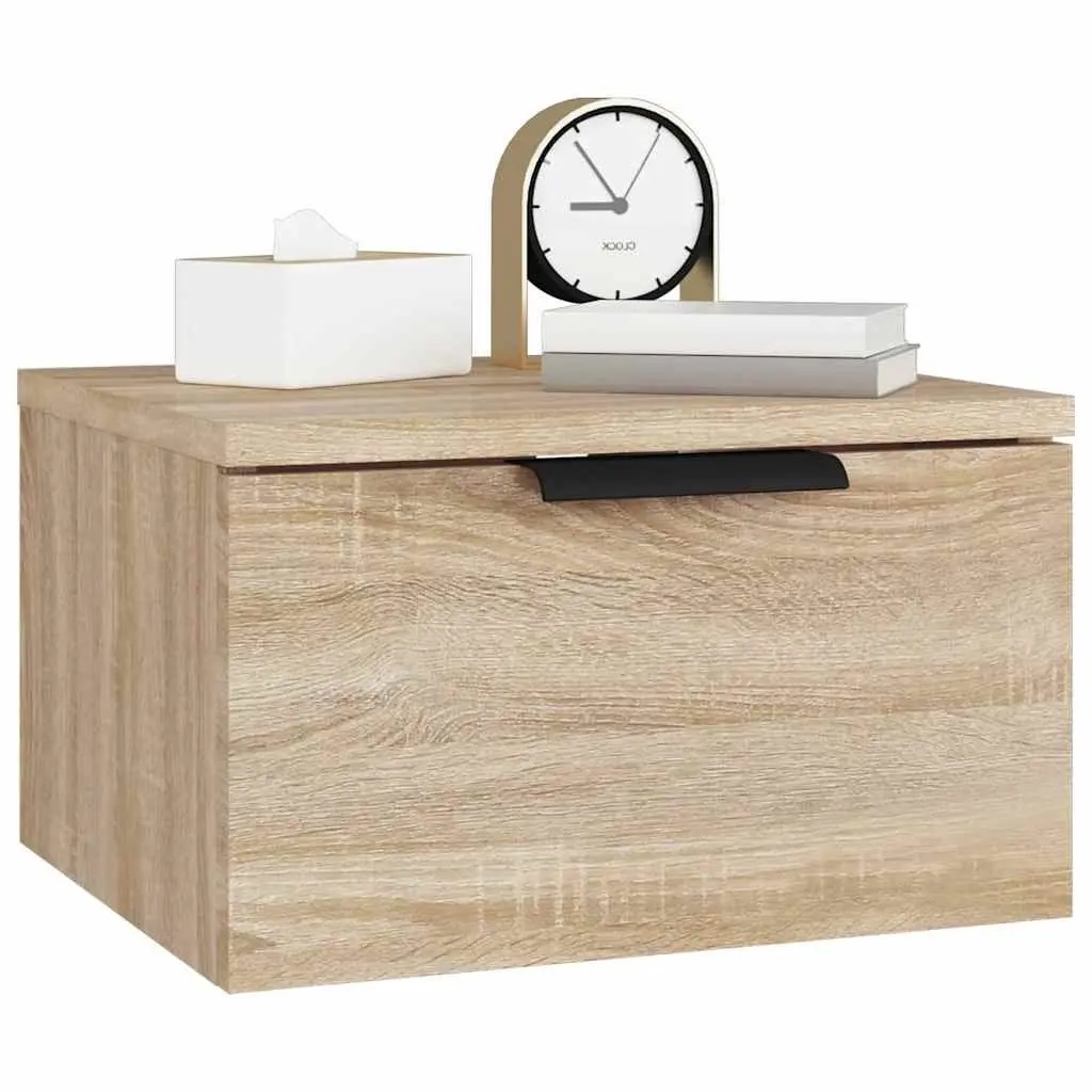 Wall-Mounted Bedside Cabinet Floating Storage Organiser Brown Oak 34x30x20cm