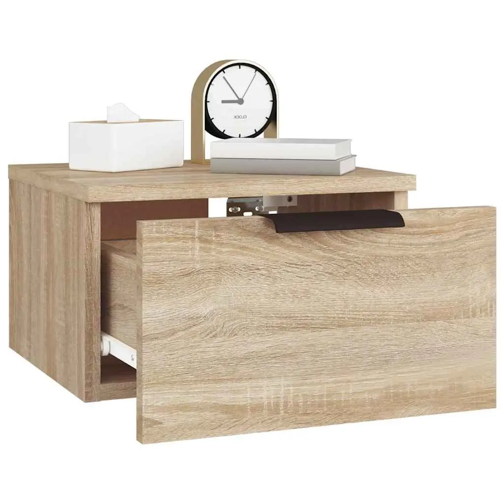 Wall-Mounted Bedside Cabinet Floating Storage Organiser Brown Oak 34x30x20cm