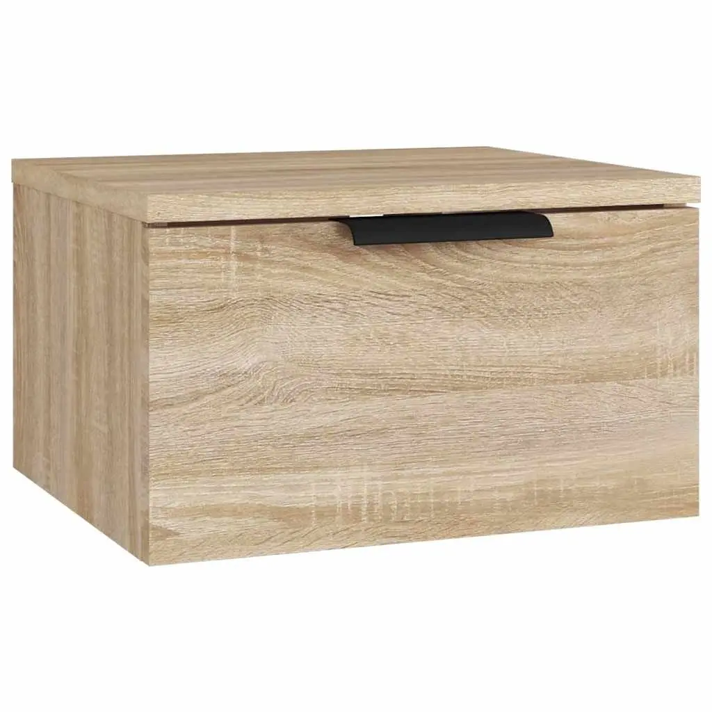 Wall-Mounted Bedside Cabinet Floating Storage Organiser Brown Oak 34x30x20cm