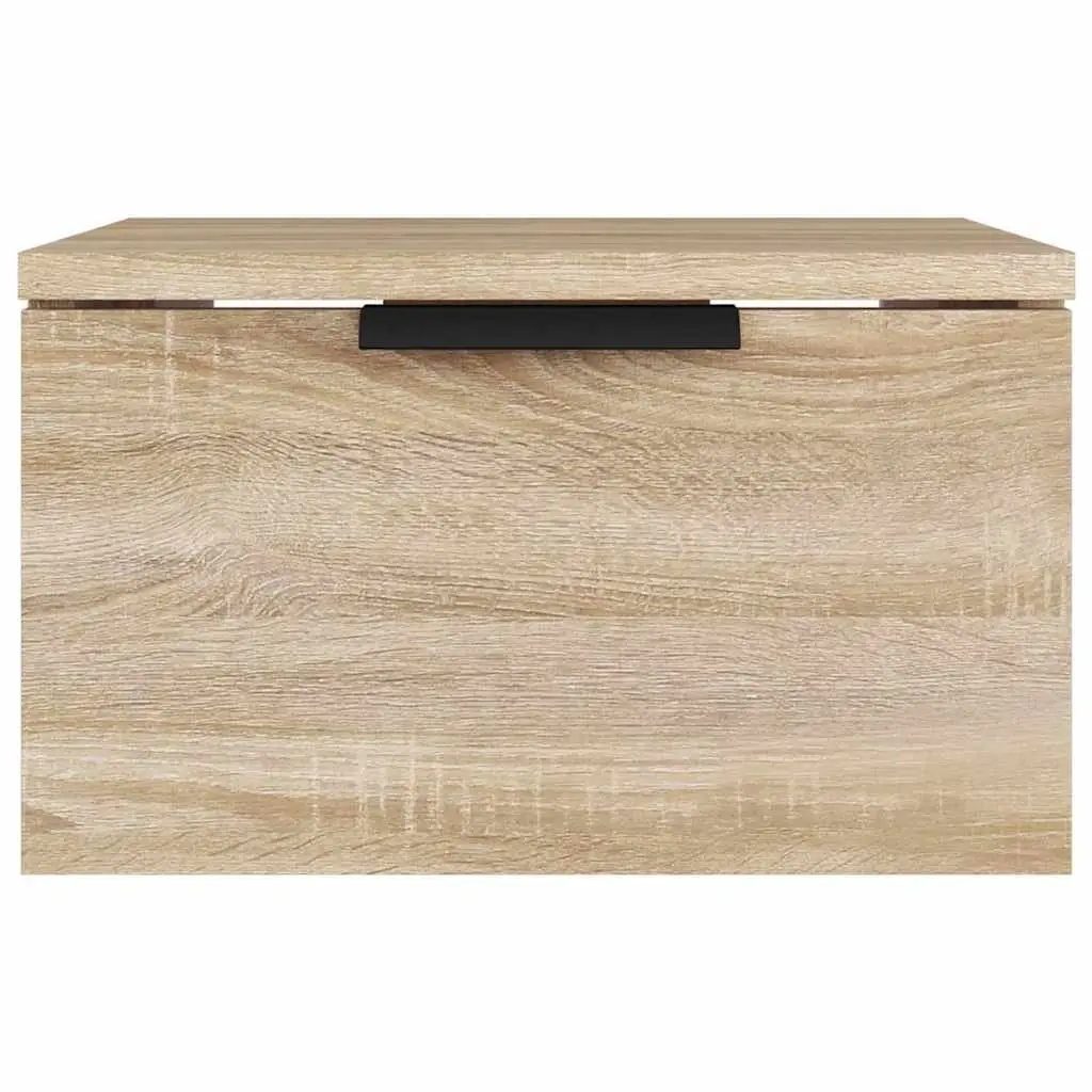 Wall-Mounted Bedside Cabinet Floating Storage Organiser Brown Oak 34x30x20cm