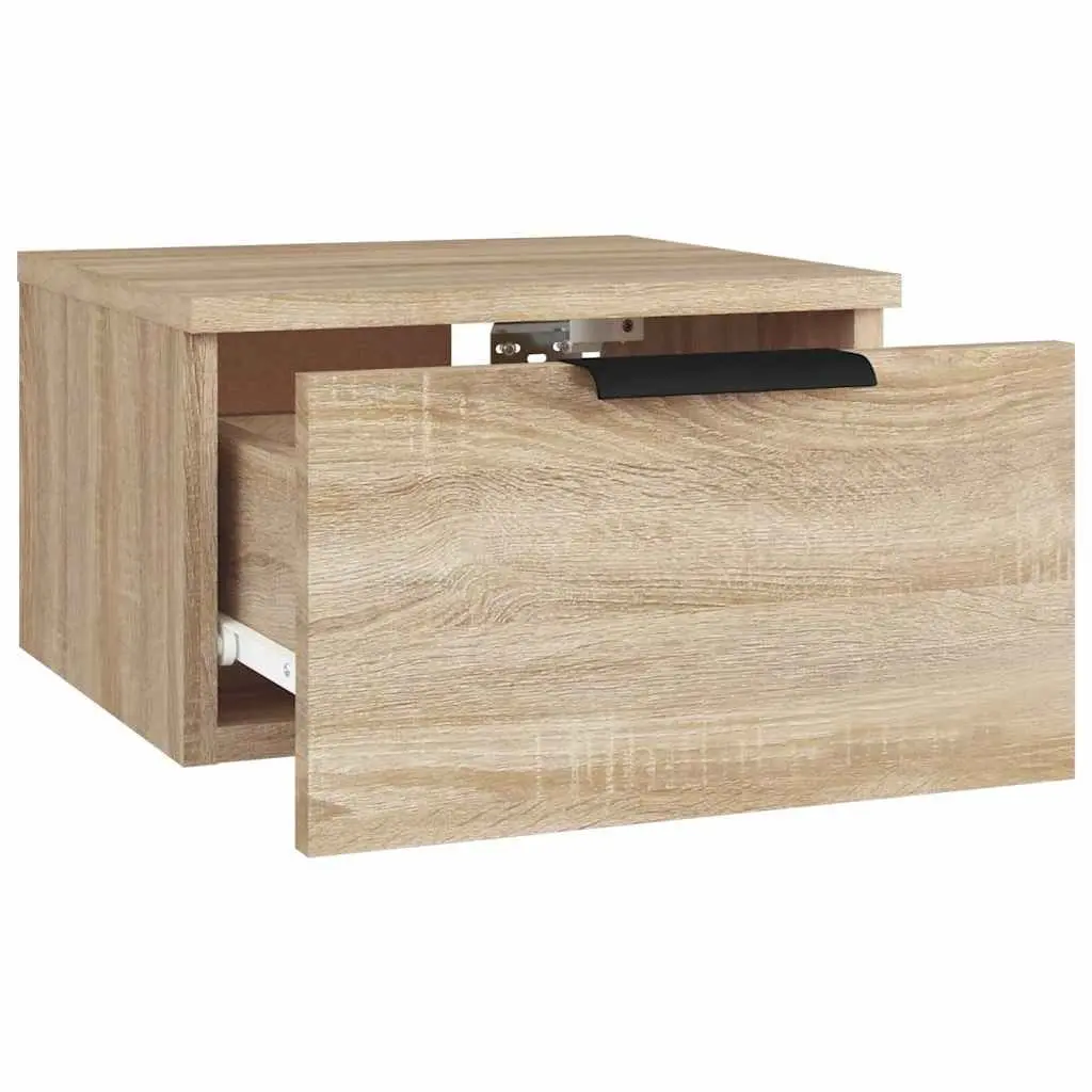 Wall-Mounted Bedside Cabinet Floating Storage Organiser Brown Oak 34x30x20cm