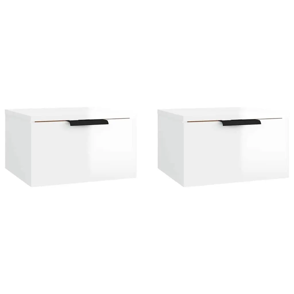 Wall-mounted Bedside Cabinets 2 pcs White Floating Storage Shelf Organiser