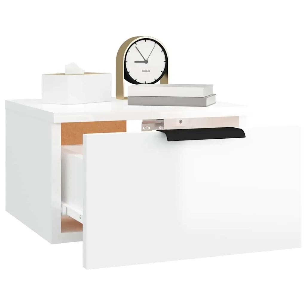Wall-mounted Bedside Cabinets 2 pcs White Floating Storage Shelf Organiser